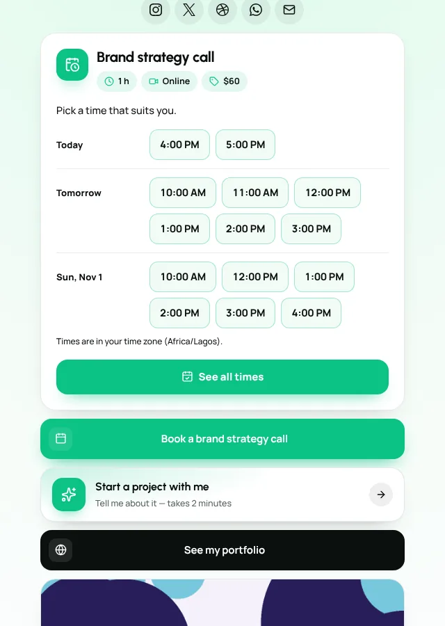 A public Weesify booking page where a client picks the first session of a series