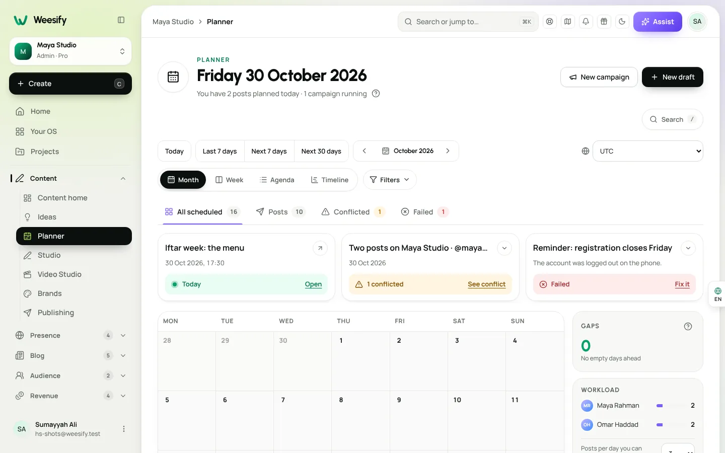 The Content OS planner with scheduled posts across a week