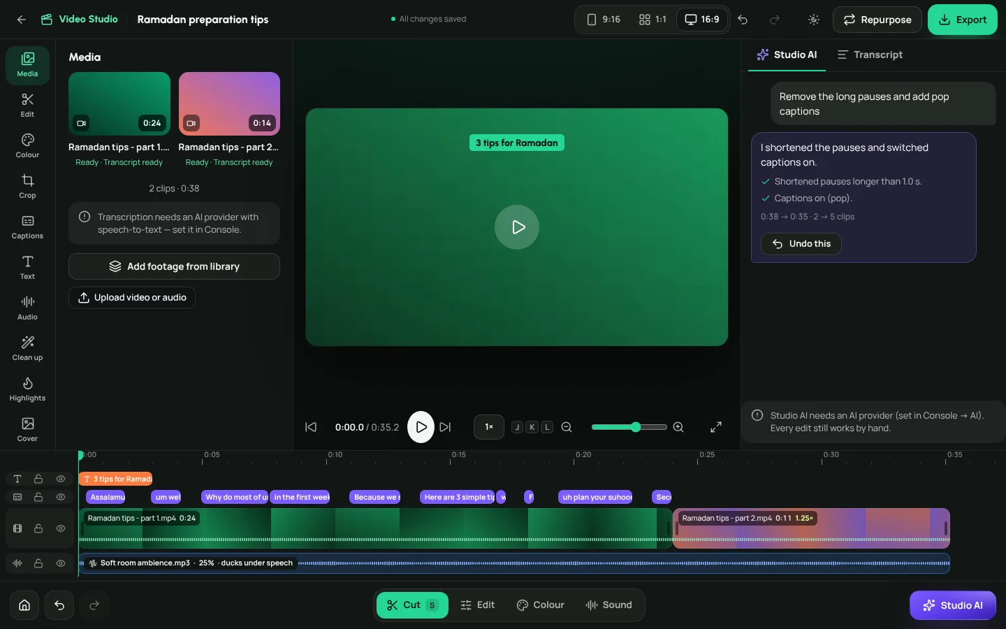 Weesify Video Studio editing a video called Ramadan preparation tips