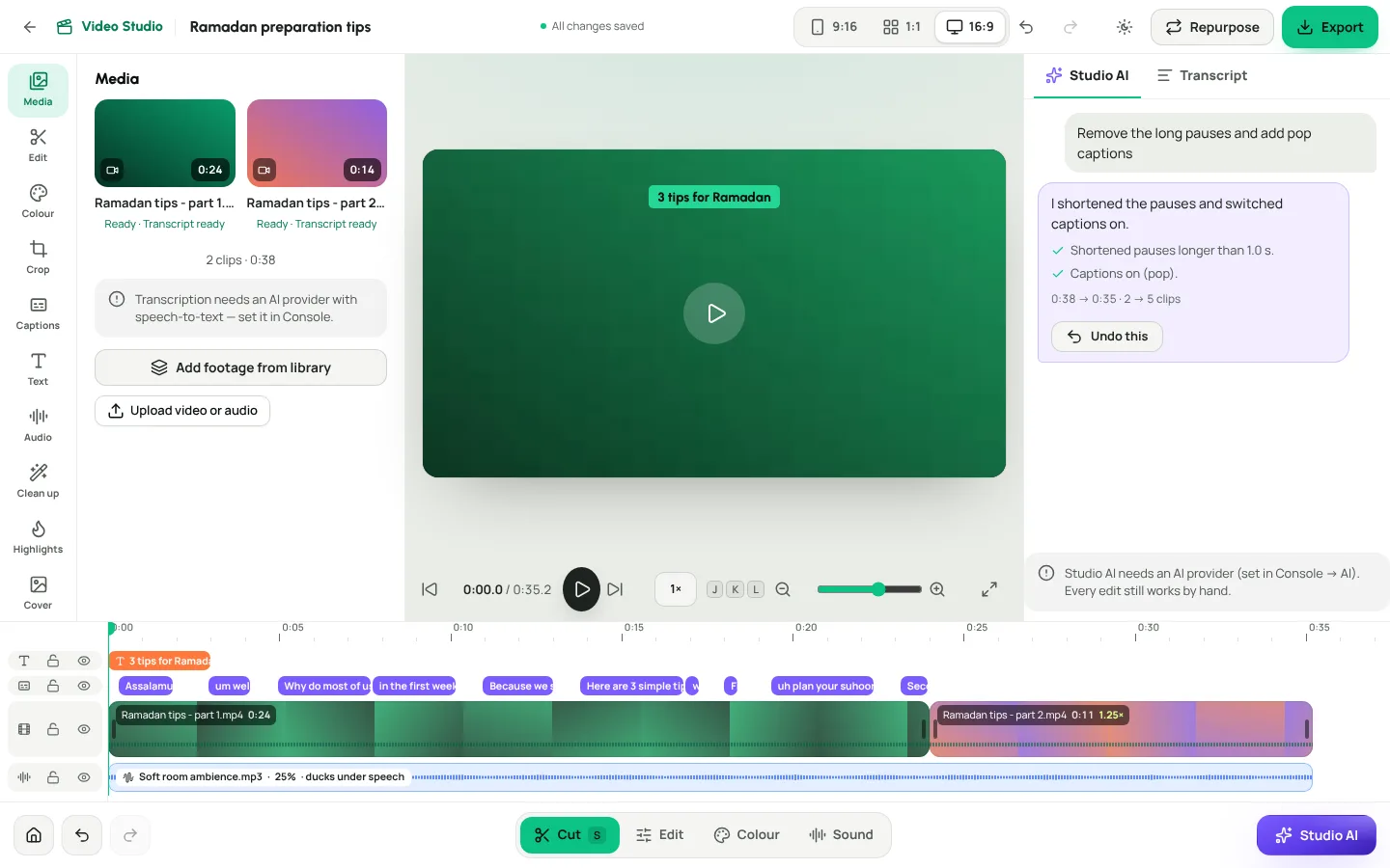 Weesify Video Studio editing a video called Ramadan preparation tips