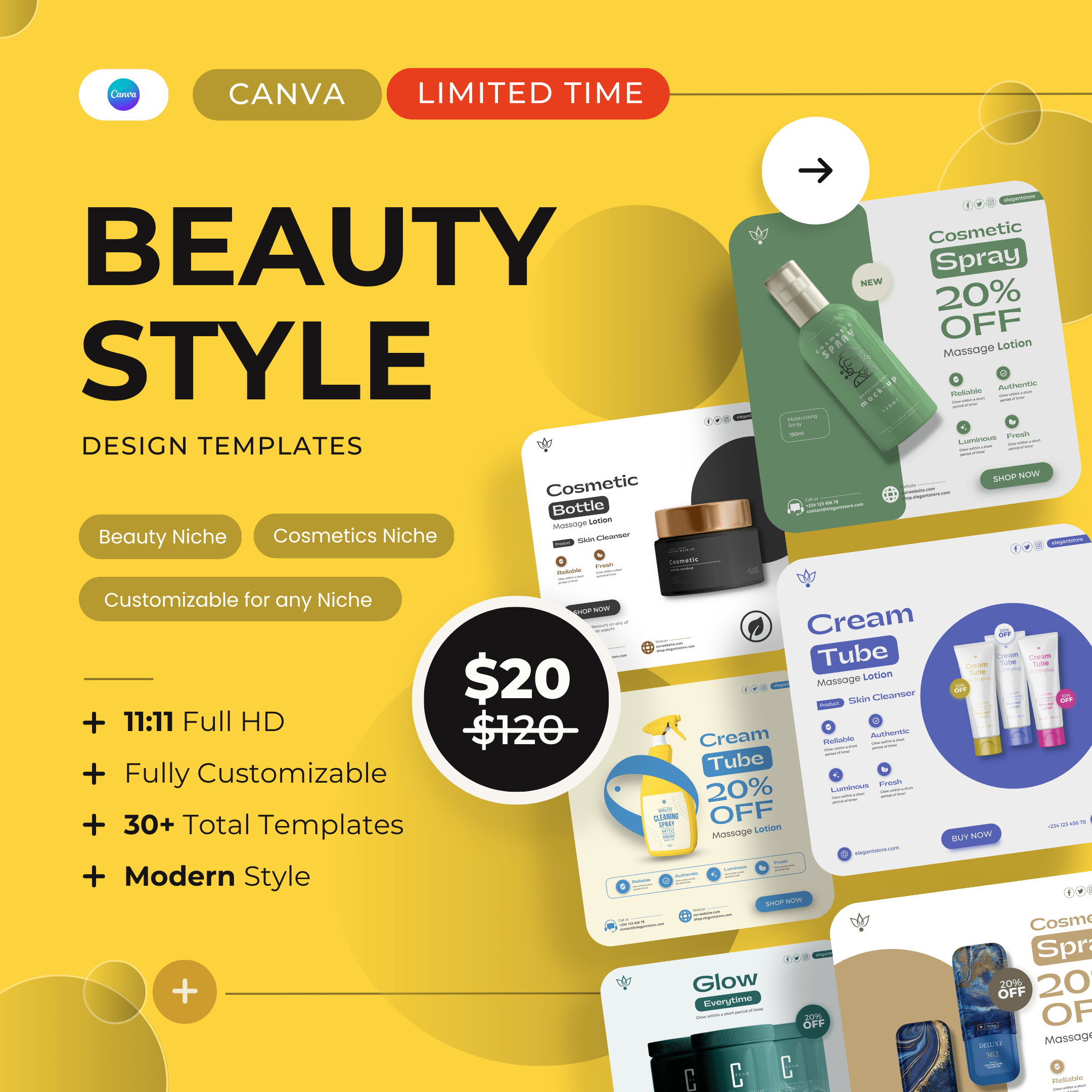 Beauty Style - Beauty, Cosmetics Canva Product Design Templates
