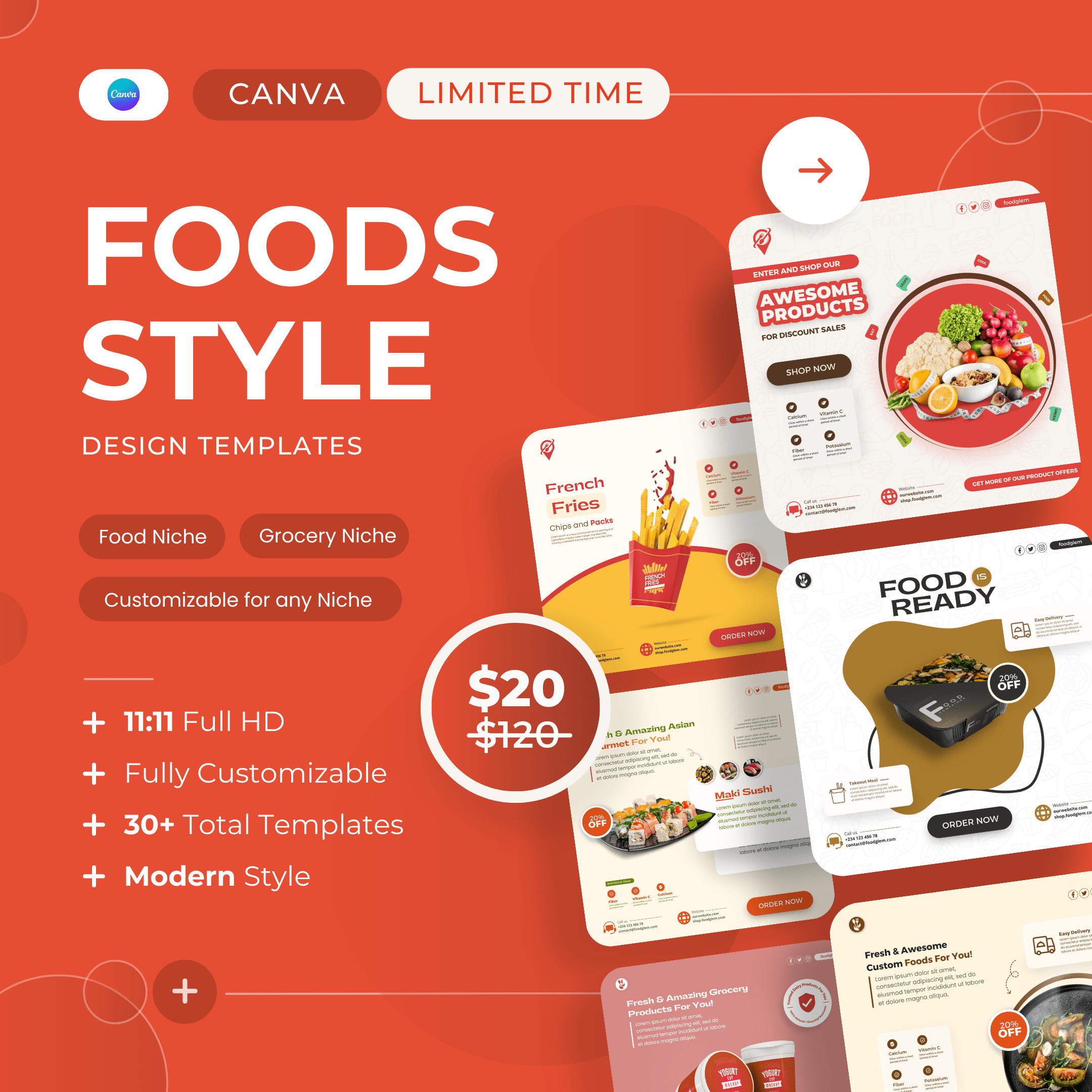 Food Style - Foods, Groceries, Beverages Canva Design Templates